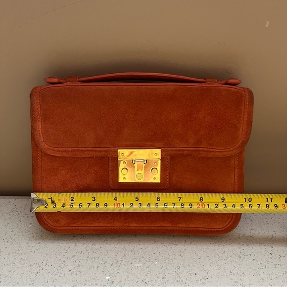 Tory Burch Orange Suede Gold Hardware Top Handle Crossbody Bag Purse - Picture 13 of 16